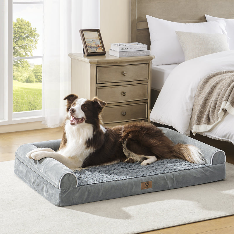 MIEUX PET Orthopedic Dog Bed for Extra Large Dogs, Egg Foam Dog Sofa Bed with Bolster, Waterproof Dog Bed with Removable Washable Cover for Medium Large Dogs, XL, 42x30x8 Inch